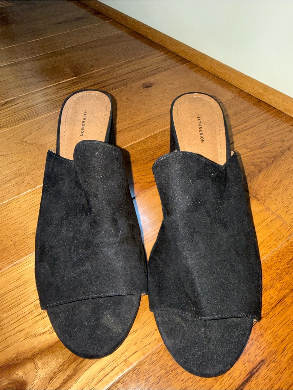 14th & Union Black Suede Open-Back Slide Mules